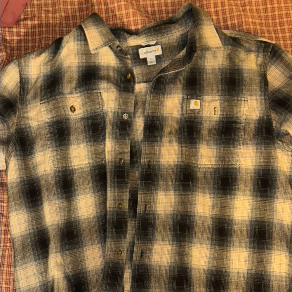 Carhartt Men's Plaid Shirt - Black and Beige